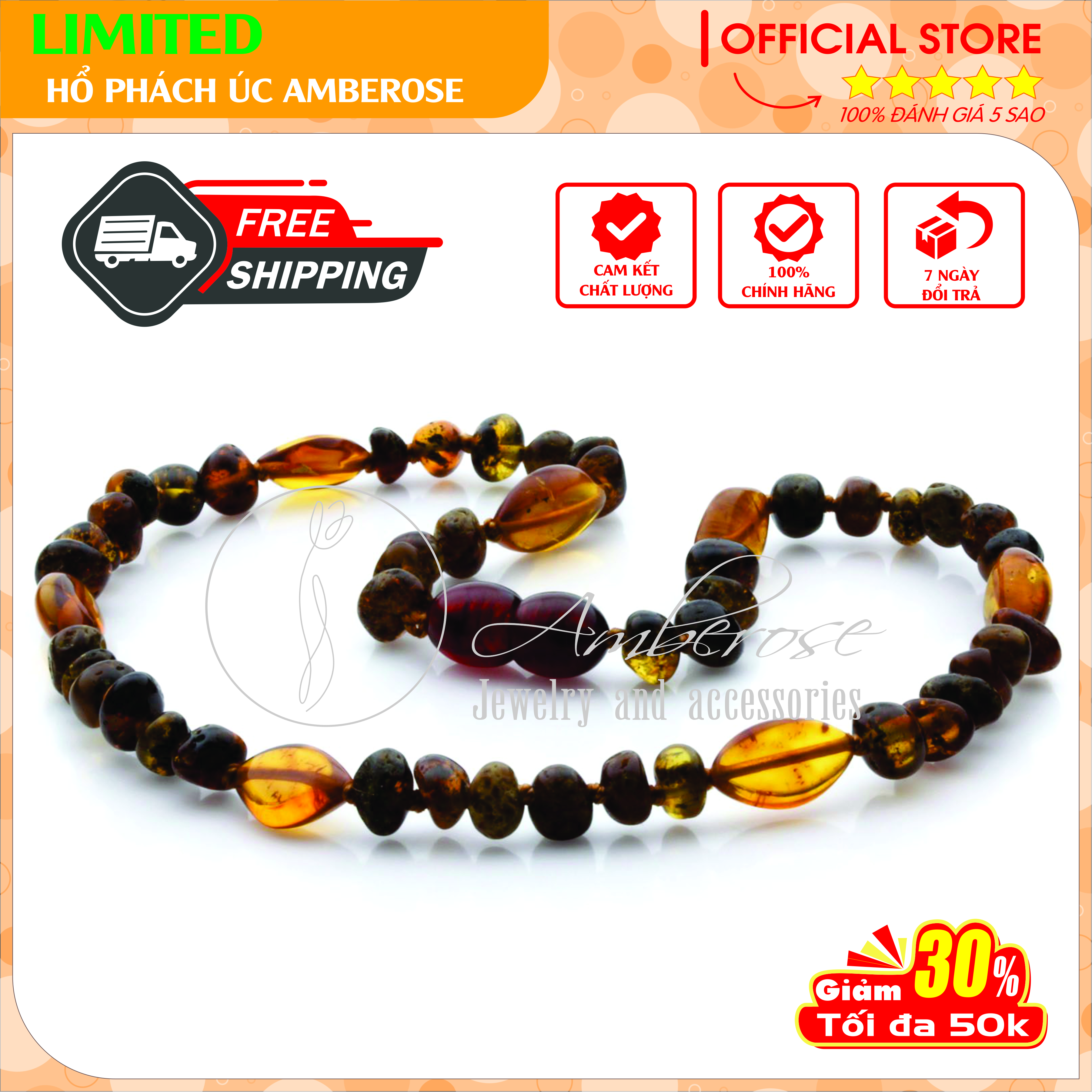 Vòng Cổ Hổ Phách Amber Úc Cho Bé 0 - 10 tuổi VCABLMT17