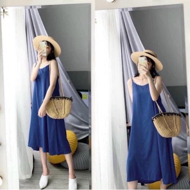 ĐẦM VÁY MAXI 2 DÂY TRƠN VẢI LỤA HÀN MỀM MỊN
