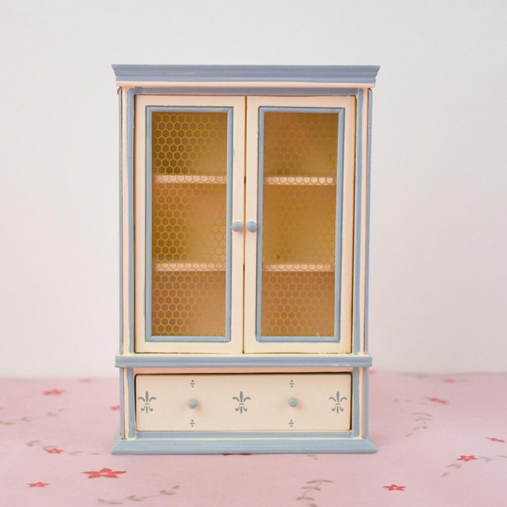 1/12 Dolls House Furniture Wood Cabinet Bookshelf Double Doors DIY Accessory