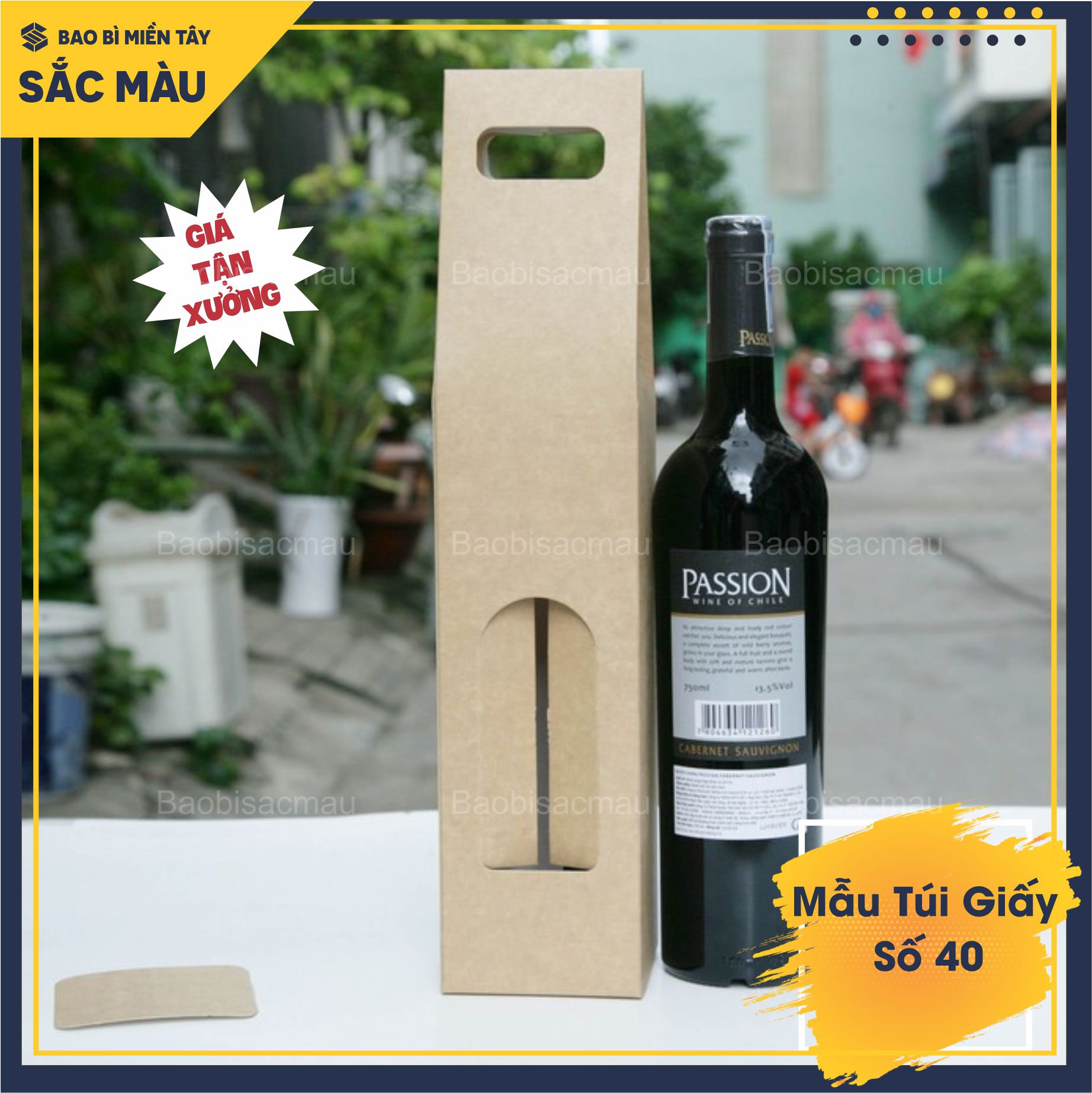 5 Túi giấy đựng được 1 chai rượu vang, chai nước ép trái cây 750ml tiêu chuẩn,hoặc chai lọ có kích thước phù hợ…(Mẫu 40)