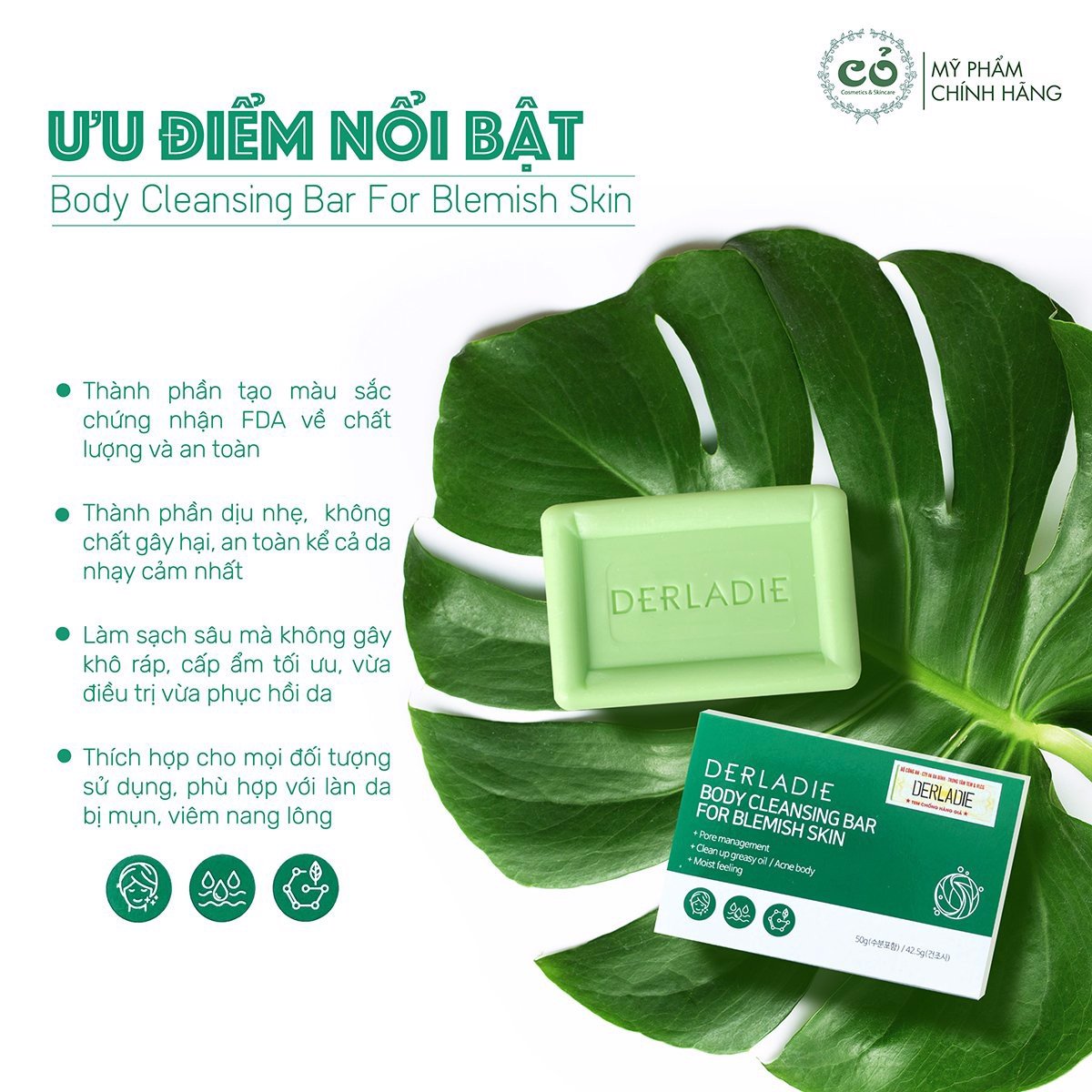 Xà Phòng Giảm Mụn Derladie Body Cleansing Bar For Blemish Skin 50g