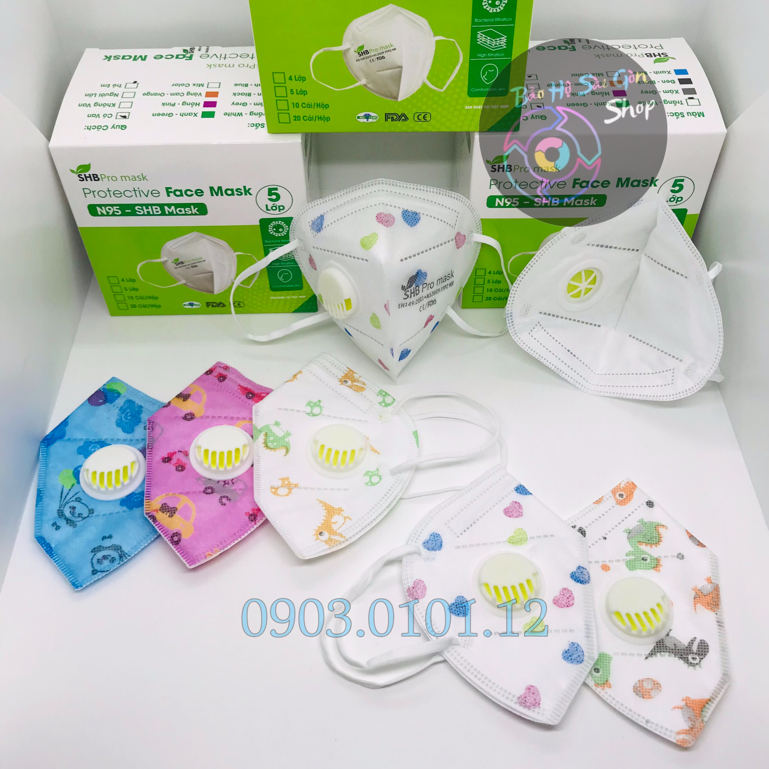 Khẩu trang n95 trẻ em có van thở SHB pro mask , Kn95 em bé 4 lớp kháng khuẩn chuẩn FFP2