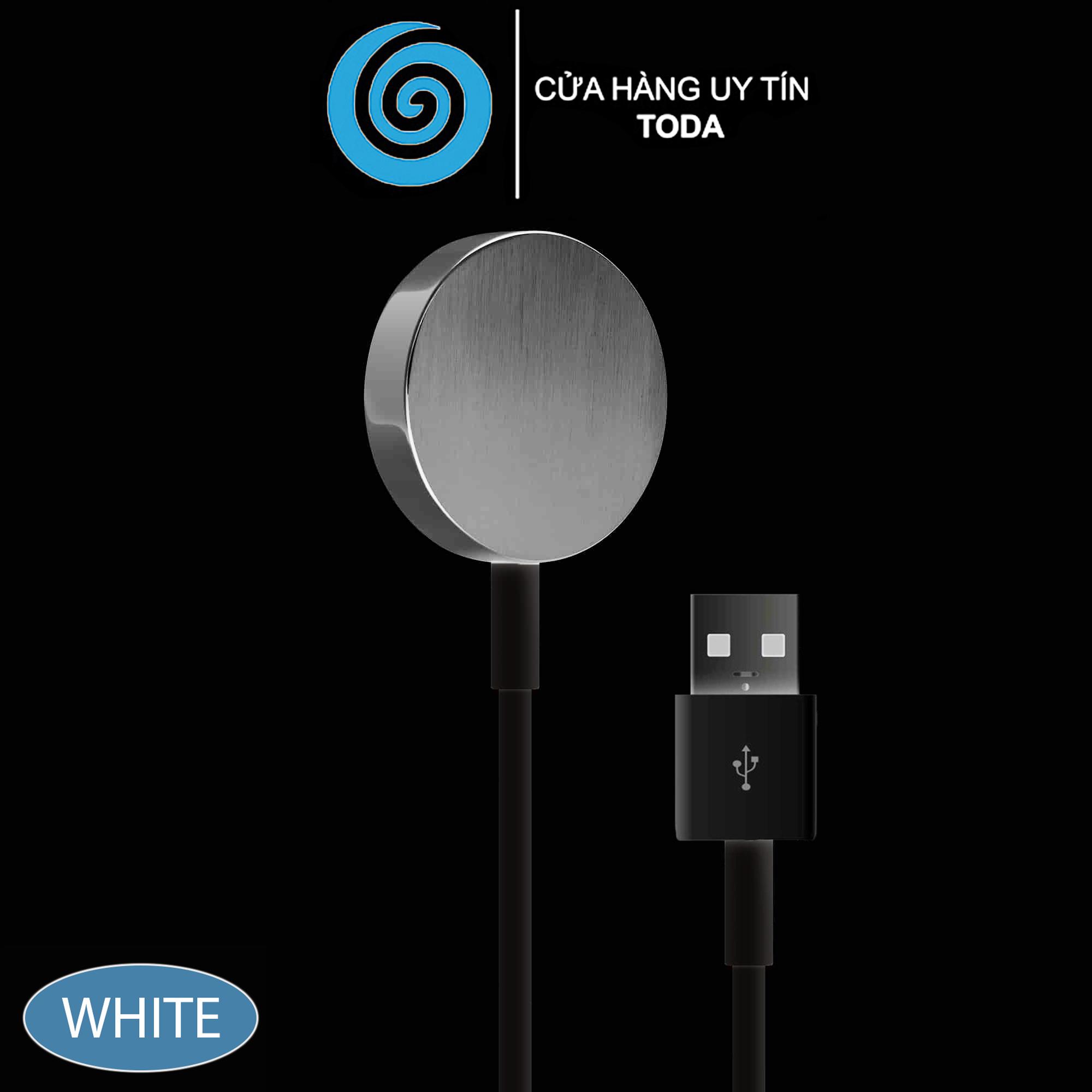 Cáp Sạc Đế Sạc Kim Loại cho Apple Watch Series 1.2.3.4.5.6.7.8.9.SE12.10 / Apple Watch Ultra 1&amp;2 USB A (Màu Trắng) - Hàng Chính Hãng