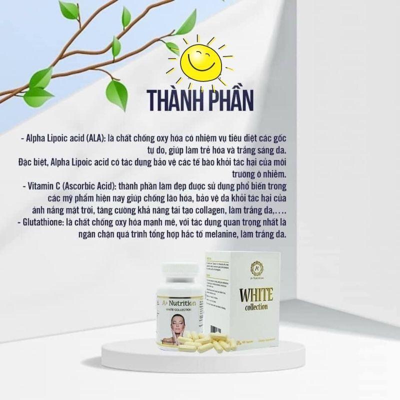 HÀNG NHẬP KHẨU - Viên Uống WHITE Collection A+ Nutrition Trắng Sáng Da Giảm Sạm Nám Chống Lão Hoá Hộp 60 Viên