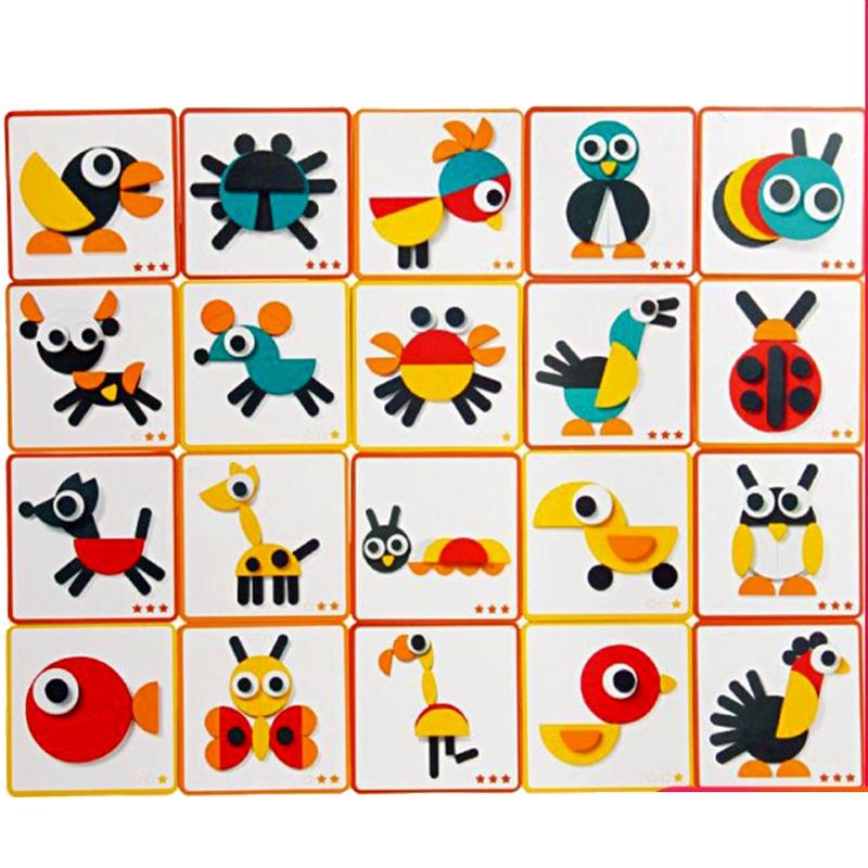Bộ ghép hình sáng tạo hộp giấy gồm các mảnh ghép bằng gỗ nhiều màu và các thẻ gợi ý - Đồ chơi an toàn cho bé 3 tuổi giúp phát triển trí tuệ thông minh