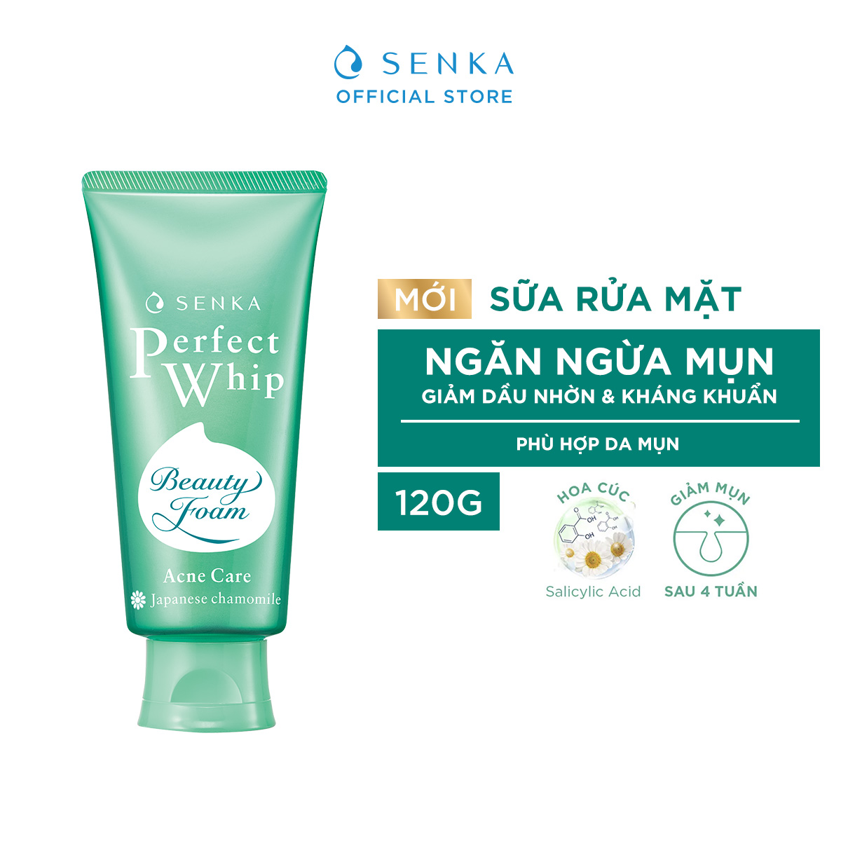 Sữa rửa mặt hỗ trợ trị mụn Senka Perfect Whip Acne Care 100g