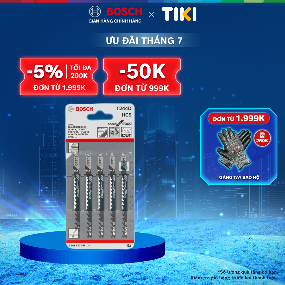 Lưỡi cưa lọng Bosch T 244 D - Gỗ (bộ 5 lưỡi)