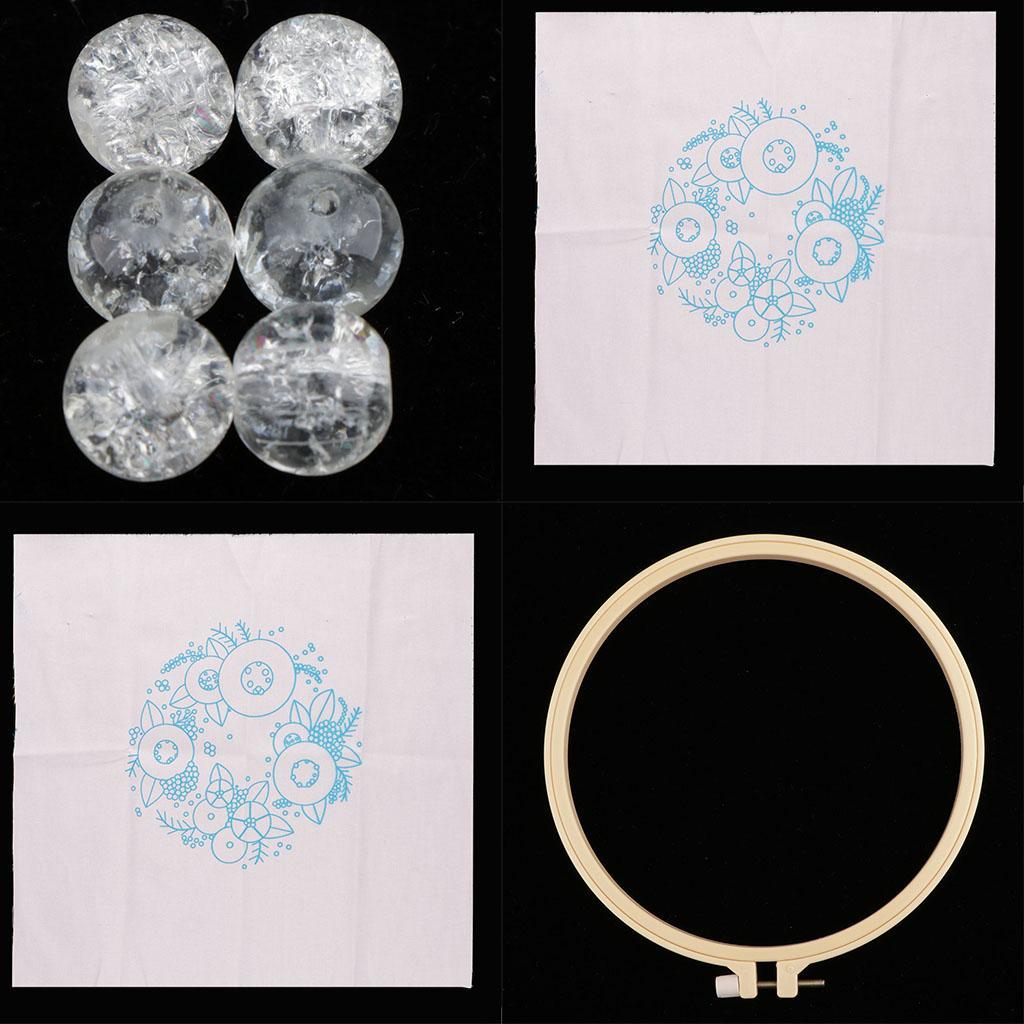 DIY Ribbon Flowers Embroidery Set with Frame for Beginner Needlework Kits Cross Stitch Series Arts Crafts Sewing Decor 7.87 inch Round