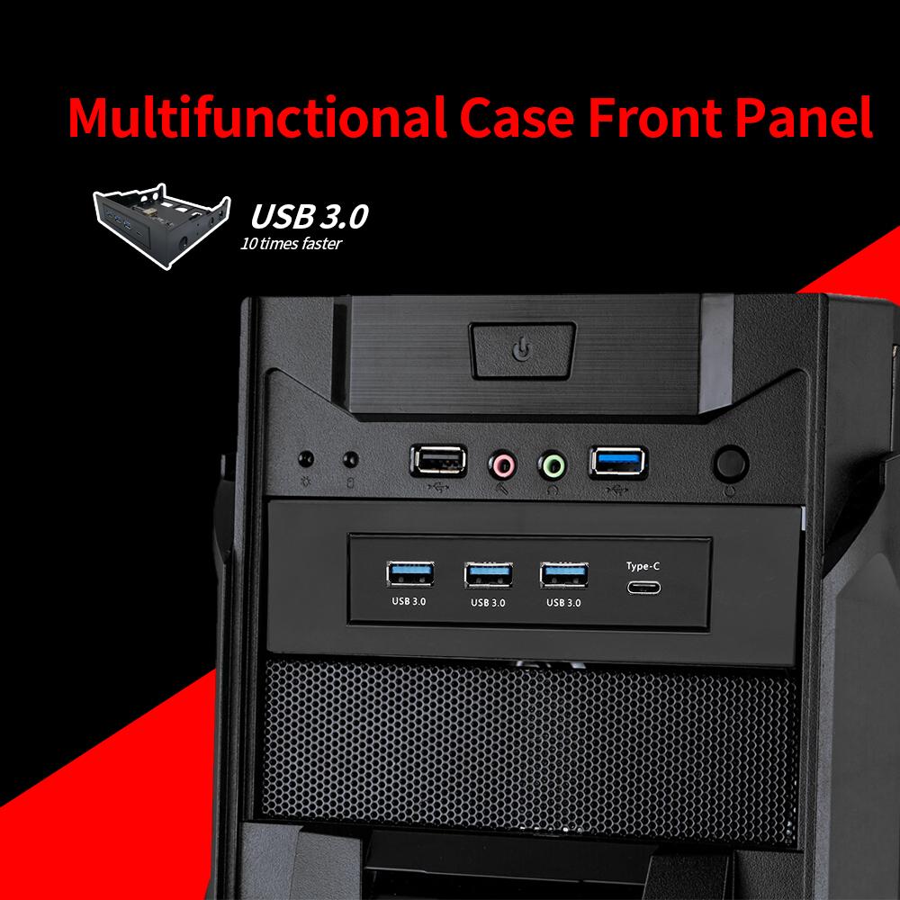Multifunctional Extended CD Driver Panel 5.25/3.5'' Floppy Front Panel with Type-C Three USB3.0 Ports USB&Power Cable