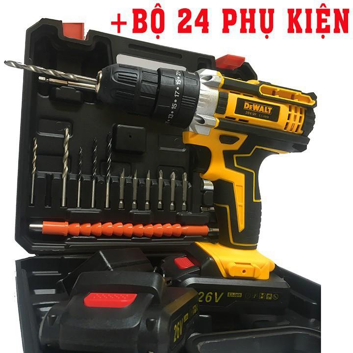 Máy khoan pin Dewalt 26V, Khoan Pin Bắt Vít 24 Phụ Kiện Model 2020