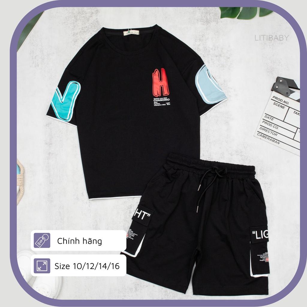 Bộ Cotton Cộc Tay Chữ H Quần Túi Hộp BCT2311 Thương Hiệu Litibaby 10/16, Dành Cho Bạn 29-52kg