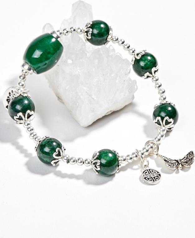 Vòng Đá Cẩm Thạch Sơn Thủy Phối Lu Thống & Charm Hoa Sen 10mm Ngọc Quý Gemstones