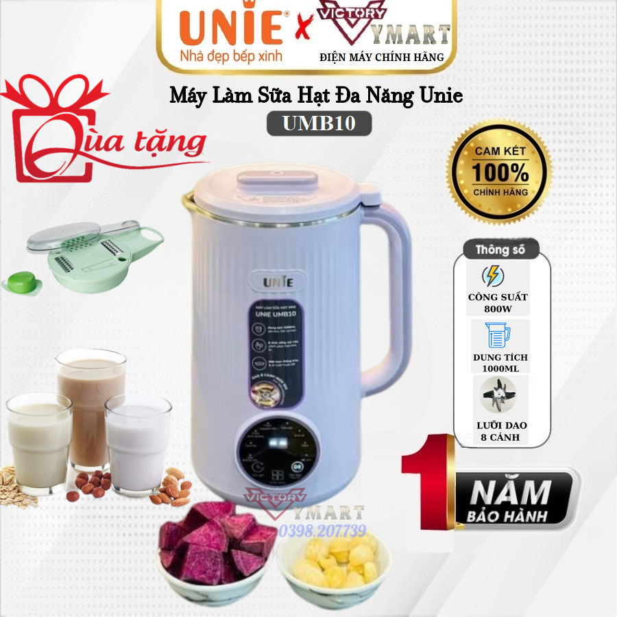 Máy Làm Sữa Hạt Đa Năng Mini UNIE UMB10 (Model 2023) 8 Chức Năng, Dung Tích 1L - Hàng Chính Hãng