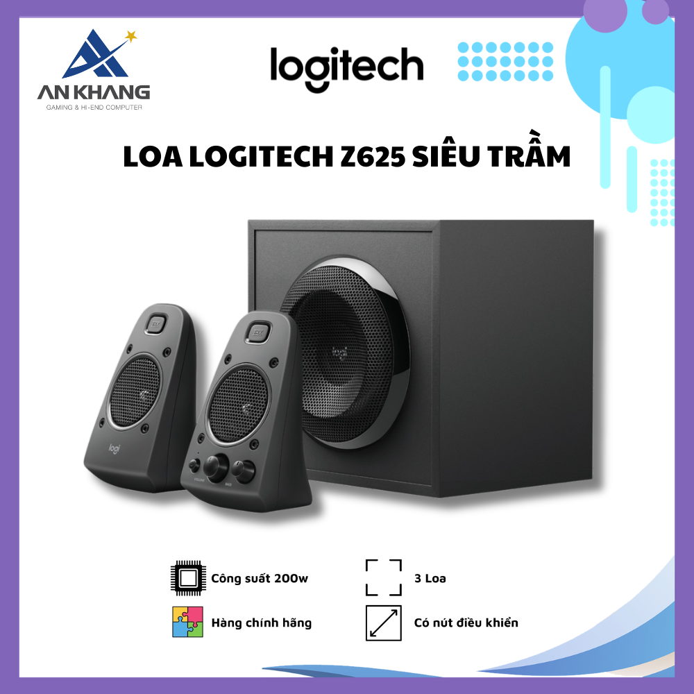 Loa vi tính Logitech Z625 Âm thanh 2.1, Công suất cực đại 400Watt - Hàng Chính Hãng - Bảo hành 12 tháng