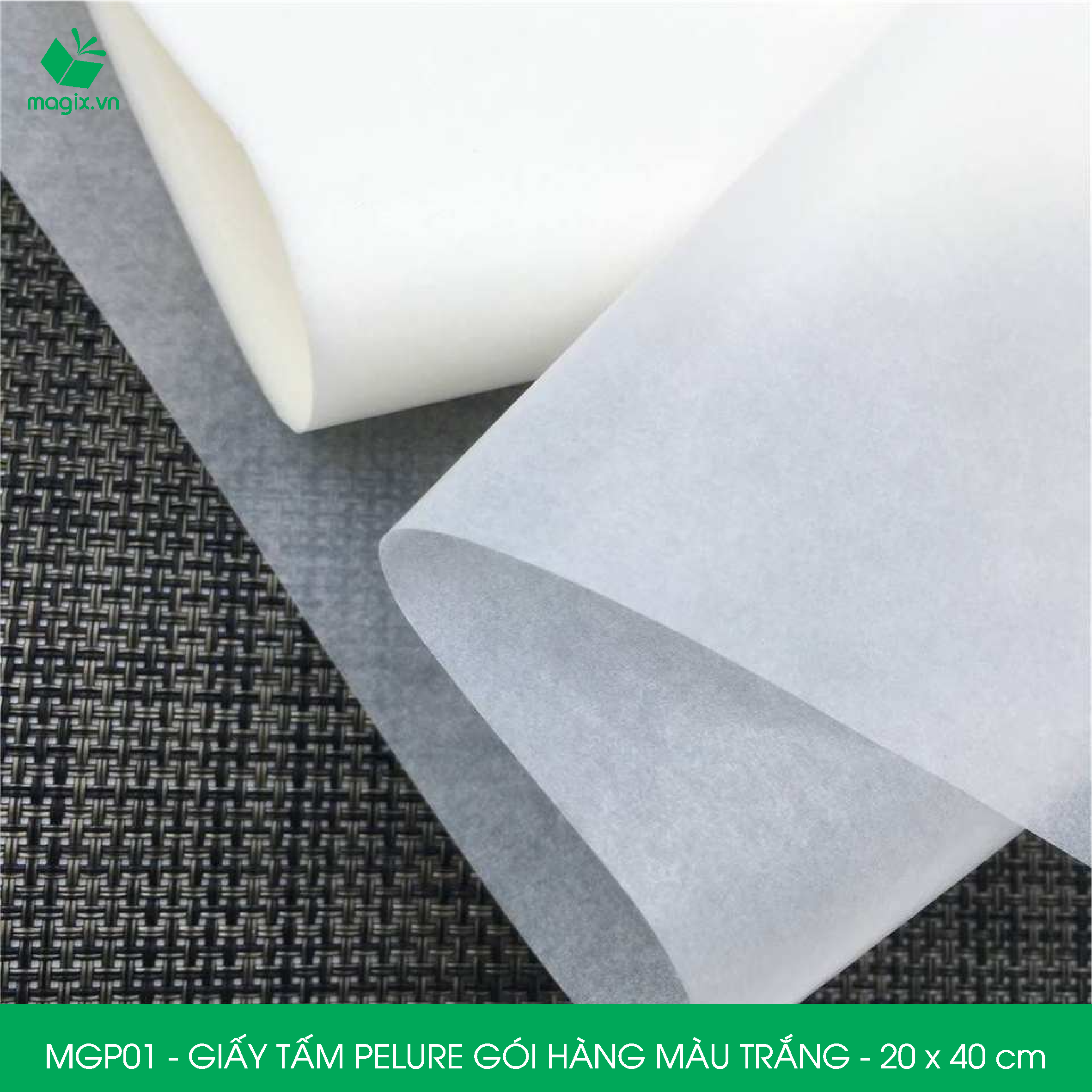 MGP01 - 20x40 cm - 100 tấm giấy Pelure trắng gói hàng, giấy chống ẩm 2 mặt mịn, giấy bọc hàng thời trang
