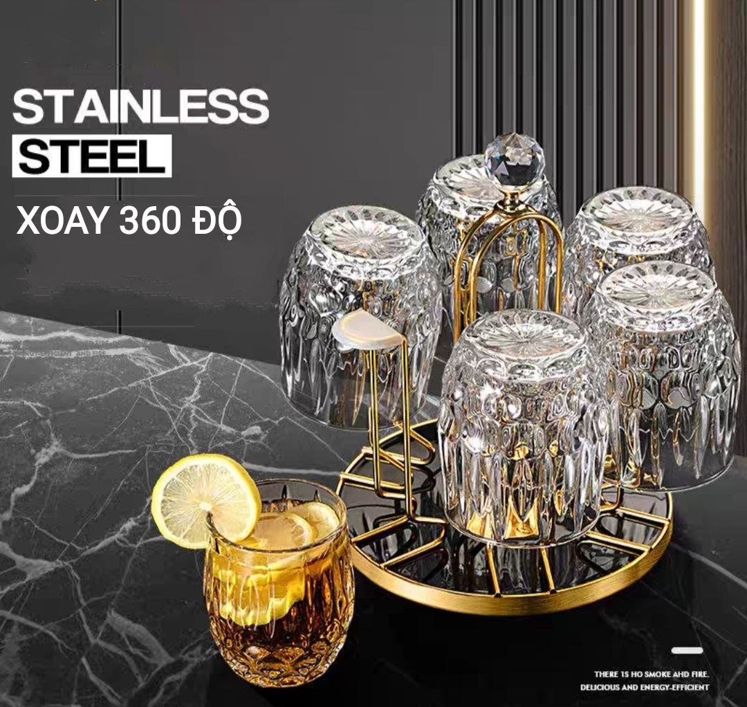 KHAY ÚP LY TRÒN INOX XOAY 360 ĐỘ – SANG TRỌNG &amp; TIỆN DỤNG