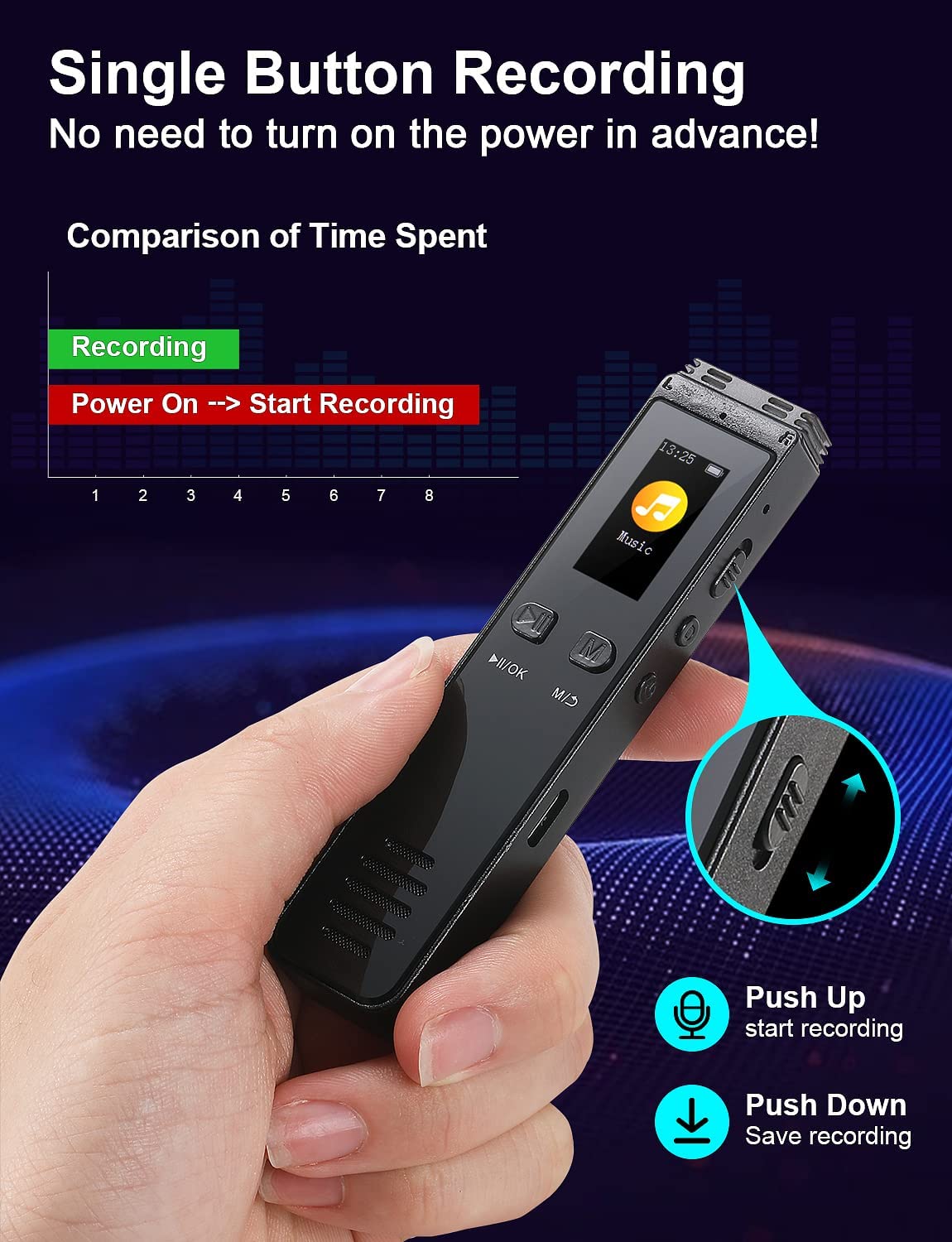 ROGTZ - Máy Ghi Âm Chuyên Nghiệp GA996 Bộ nhớ 8Gb Ghi âm sắc nét Chống ồn chủ động Loại bỏ tạp âm Kết nối Bluetooth Loa ngoài Hi-Fi Tự động lưu khi tắt máy Bảo mật tệp tin Sinh viên Nhà báo Soạn nhạc Họp hành - Hàng Chính Hãng