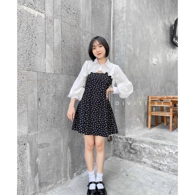 Set đàm hoa cúc kèm áo carigan chất voan dày dặn-N