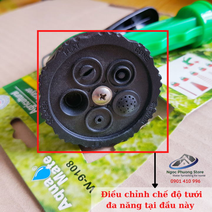 Vòi tưới cây đa năng 5 kiểu tưới, thân bằng nhựa ABS AQUAMATE ĐÀI LOAN - Mã W9108
