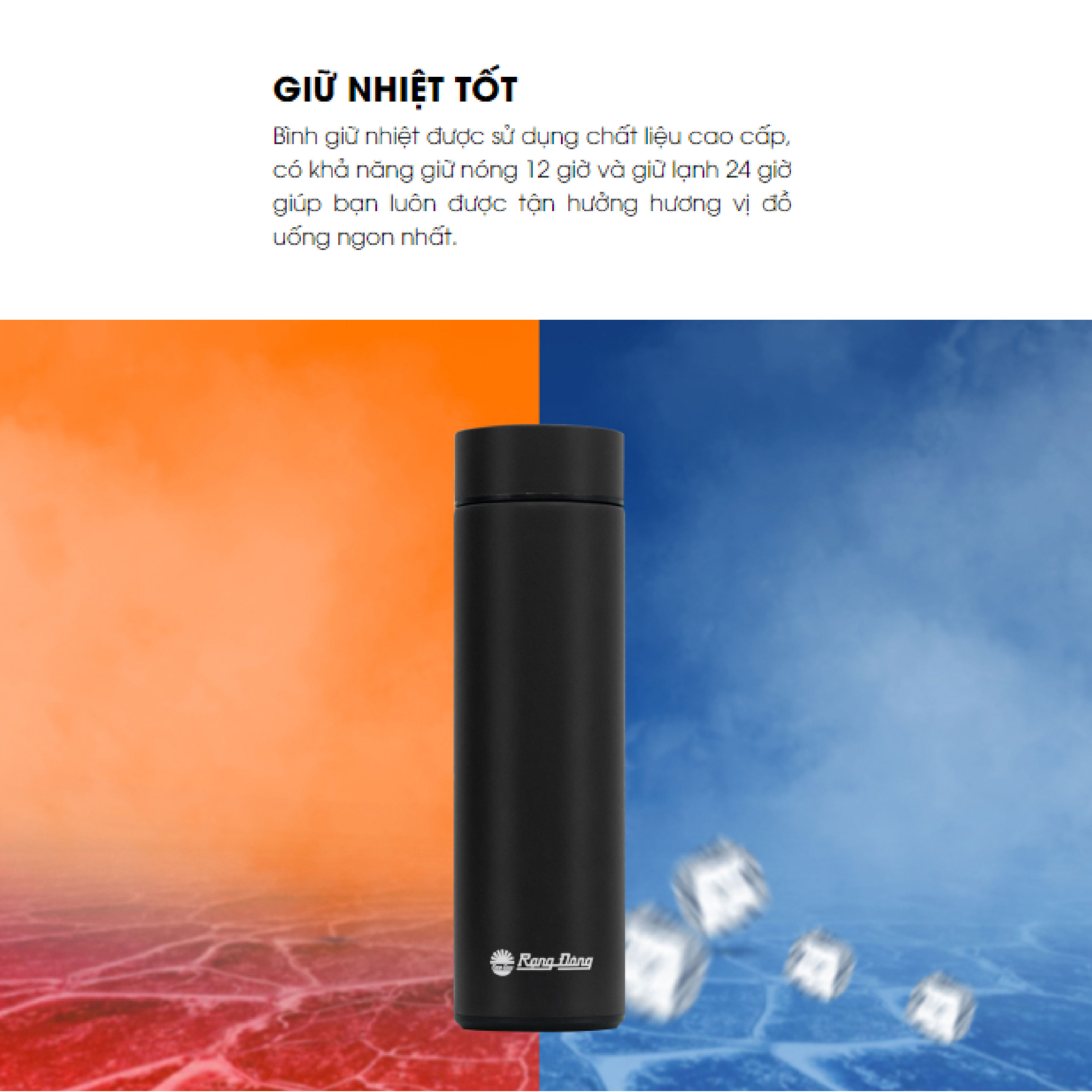 Bình giữ nhiệt Inox Rạng Đông 500ml nắp bình có hiển thị nhiệt độ nước RD-BGN05ST1.E - Hàng chính hãng