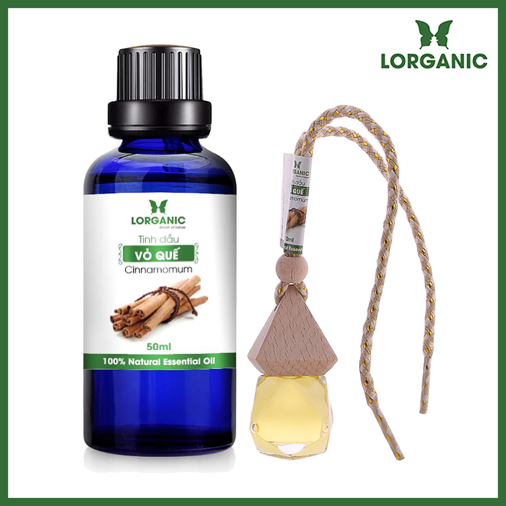 Combo tinh dầu quế Lorganic  +tinh dầu quế Lorganic treo xe hơi, tủ áo  / Tinh dầu thiên nhiên nguyên chất/  Giảm stress, xua đuổi côn trùng và khử mùi hiệu quả/ Thích hợp dùng với đèn xông và máy khuếch tán.