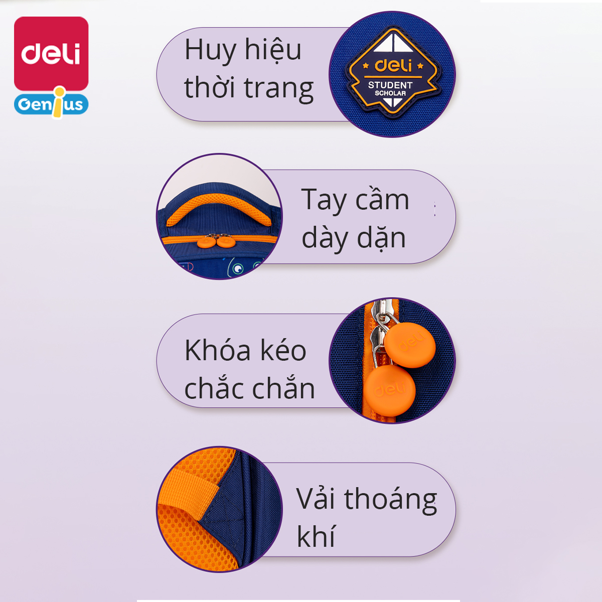 Balo học sinh tiểu học Deli cute nhiều màu sắc cho bé trai, bé gái đi học mẫu giáo - Chất liệu vải dù chống nước gù lưng - B10