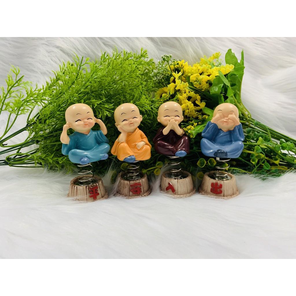 Bộ 4 tượng chú tiểu tứ không tọa đế lò xo