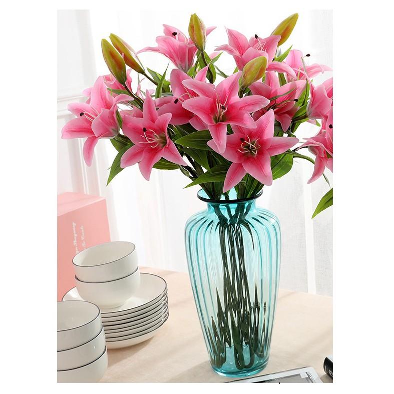 Hoa Giả Lụa - HOA LY HOA LILY PHỦ SÁP CAO CẤP Dài 77cm