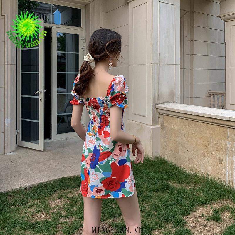 Đầm Trễ Vai Tay Phồng Họa Tiết Hoa Thời Trang Cho Nữ