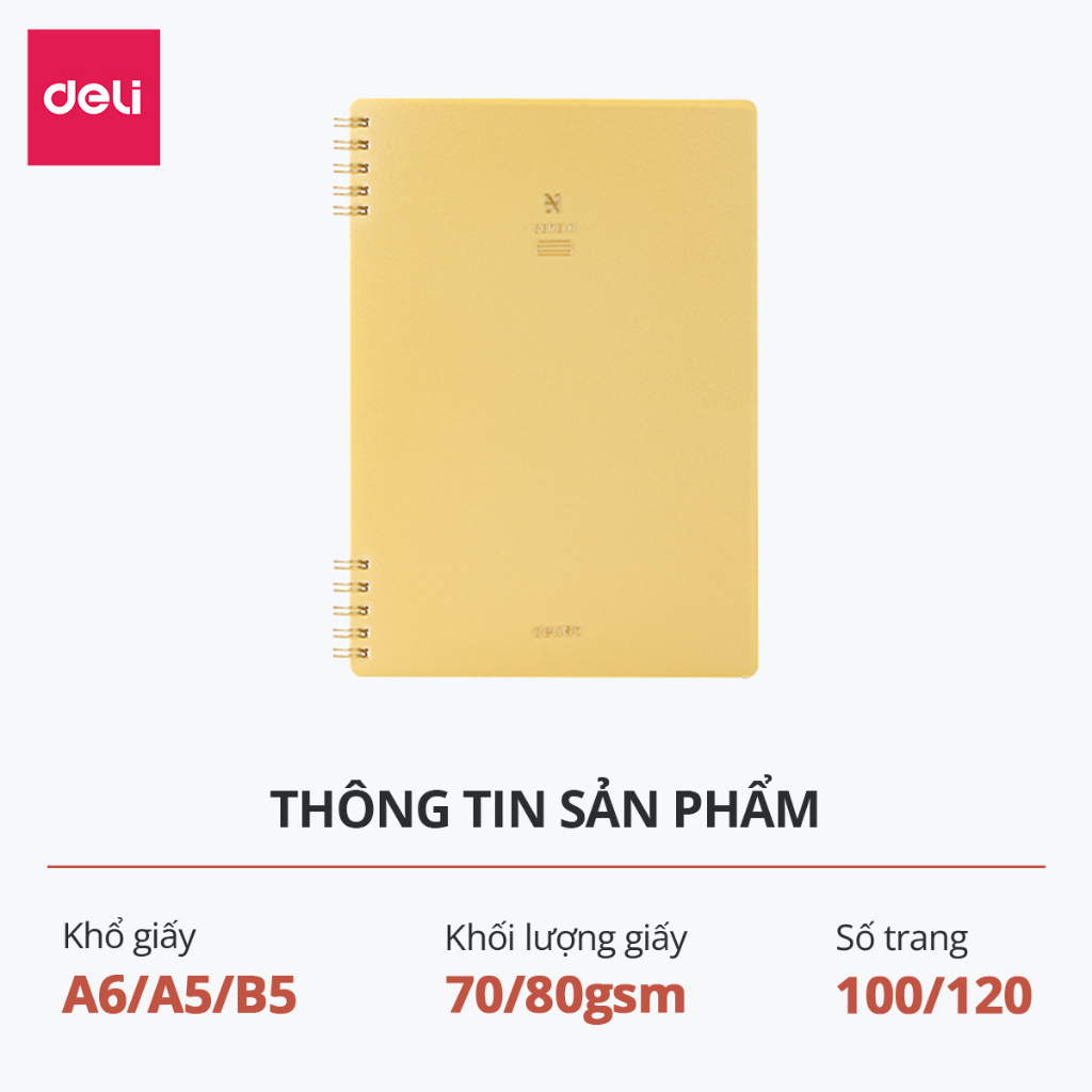 Sổ Lò Xo Gáy Xoắn A5 Kẻ Ngang Deli - 100 Trang Thiết Kế Khuyết Còng, Planner, Tập Vở Học Sinh Sổ Tay Ghi Chép