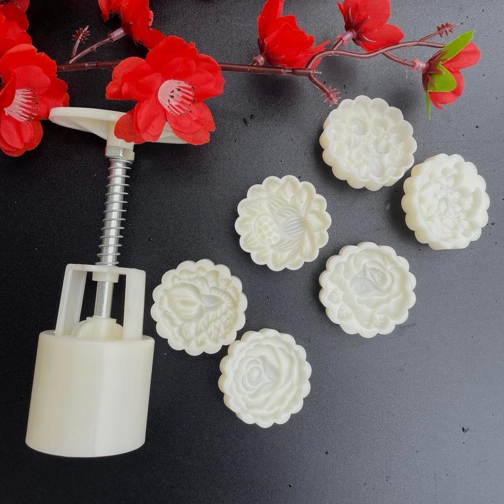 Bộ 6 mặt khuôn Trung thu Hình Hoa Hồng, Hoa Đào, Hoa Sen, Cẩm Chướng, Hoa Mai. Khuôn Trung thu 50gr 8 mặt 3D sắc nét. Ch