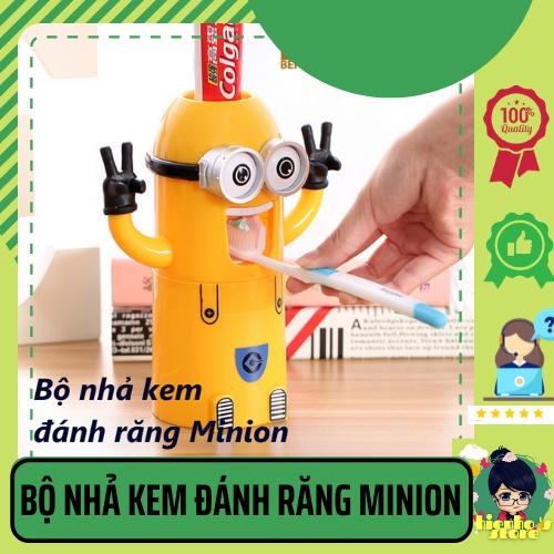 Bộ nhả kem đánh răng Minion ,bộ dụng cụ để bàn chải, kem đánh răng kèm cốc, màu sắc bắt mắt dễ thương HH0081