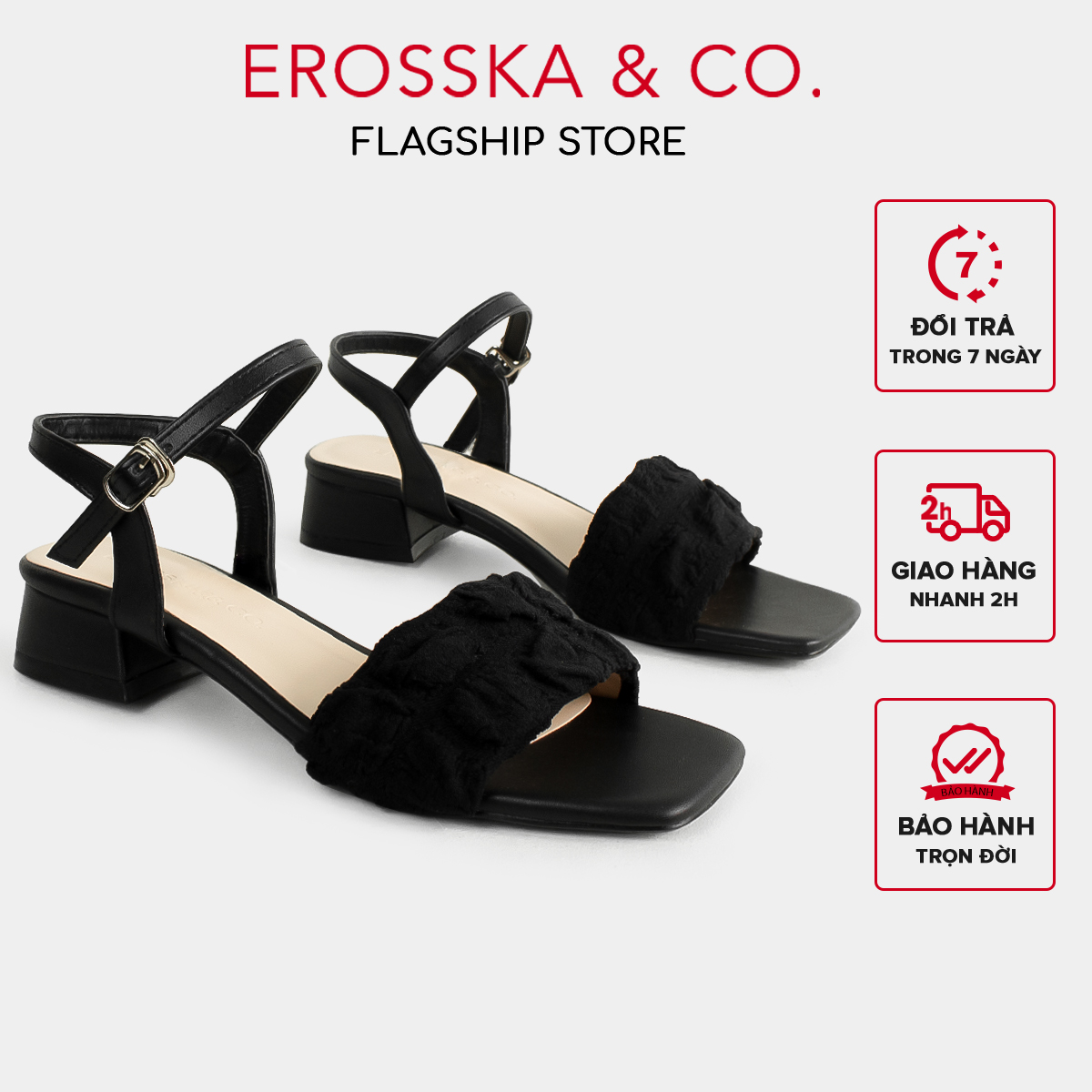 Erosska - Giày sandal cao gót nữ mũi hở quai ngang bèo nhún - EB053