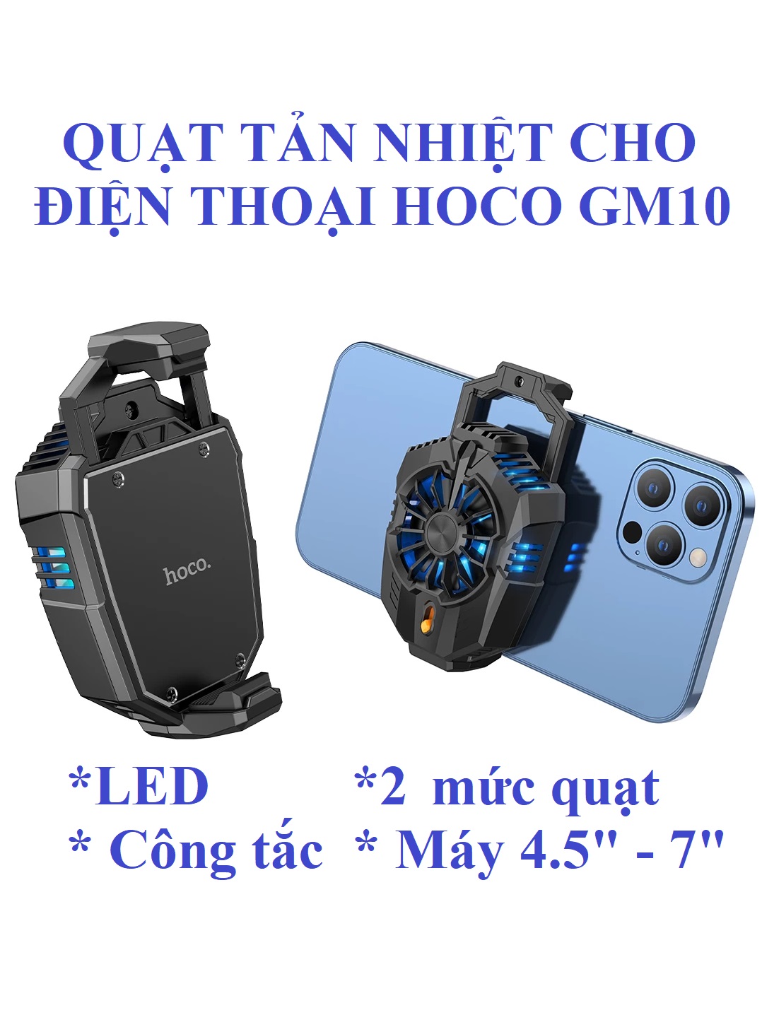 Sò lạnh điện thoại Quạt tản nhiệt cho điện thoại có đèn LED công tắc nguồn hoco GM10 _ Hàng chính hãng