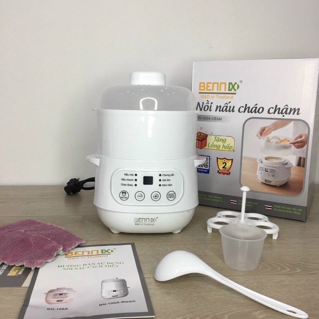 Nồi Nấu Cháo Chậm Và Hấp Cách Thủy Bennix BN-100A-STEAM