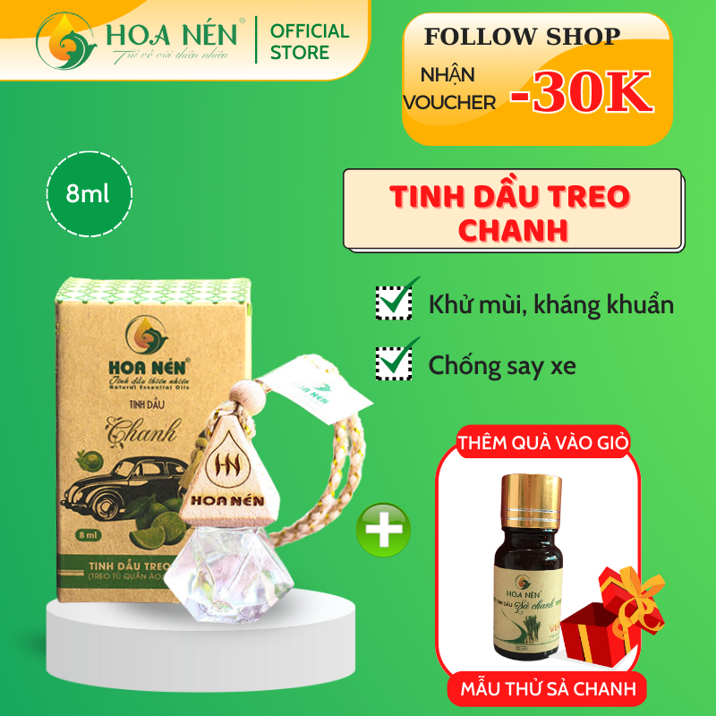 Tinh dầu treo Chanh nguyên chất - Hoa Nén - Khử mùi, chống say xe, thư giãn - 8ml