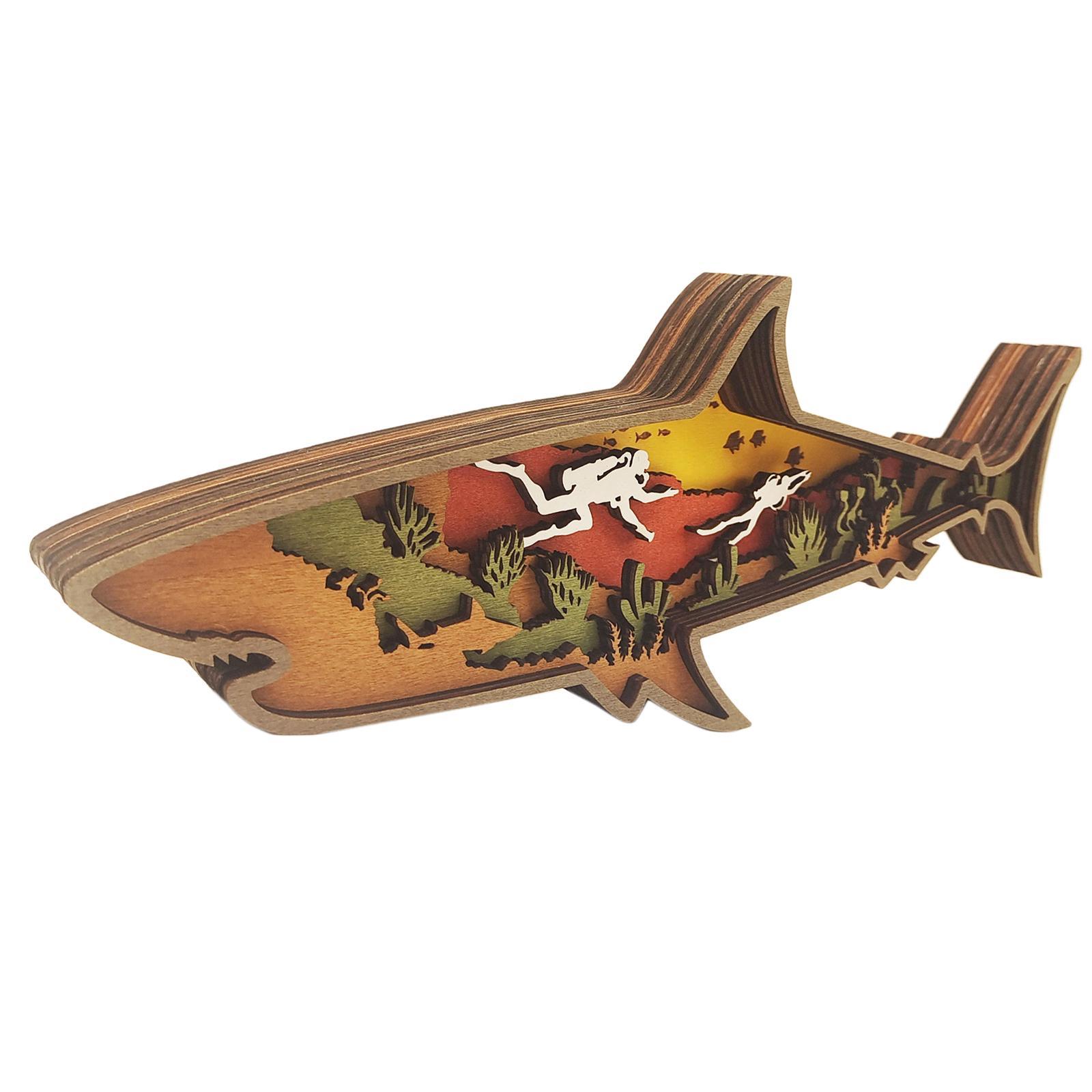 Animal Wooden Craft Ornament  Decor Shark for Office Table