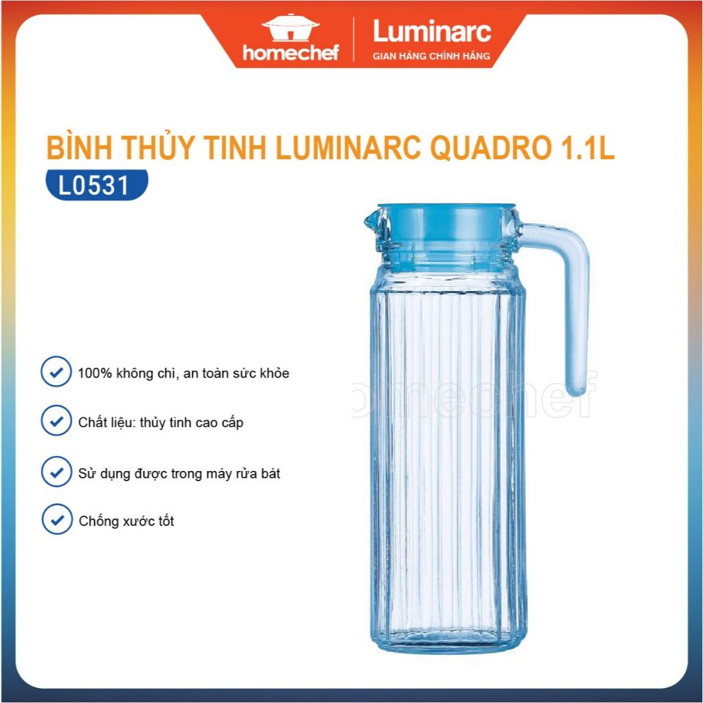 Bình thủy tinh đựng nước Luminarc Quadro Ice Blue L0531, dung tích 1.1L, dùng máy rửa bát | Hàng chính hãng