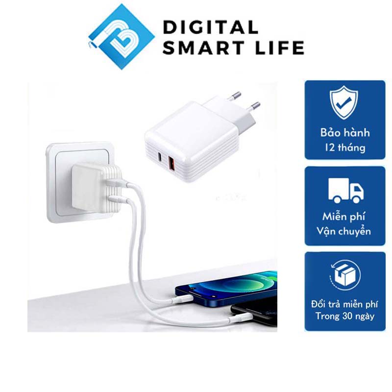 Củ Sạc Nhanh 25W Quick Charger QC3.0 + PD Hai Cổng USB Type C Màu Trắng Hỗ Trợ Sạc Nhanh Cho Cho Điện Thoại Iphone Android Phụ Kiện Tai Nghe Bluetooth Cáp Sạc Pin Dự Phòng Công Nghệ Mới Chống Cháy Nổ Bảo Vệ Pin