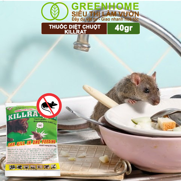 Thuốc Diệt Chuột Greenhome, Killrat, Bao 40gr, Thế Hệ Mới, Hiệu Quả, Diệt Cả Đàn, Giúp Nhà Sạch Sẽ, Bảo Vệ Vườn