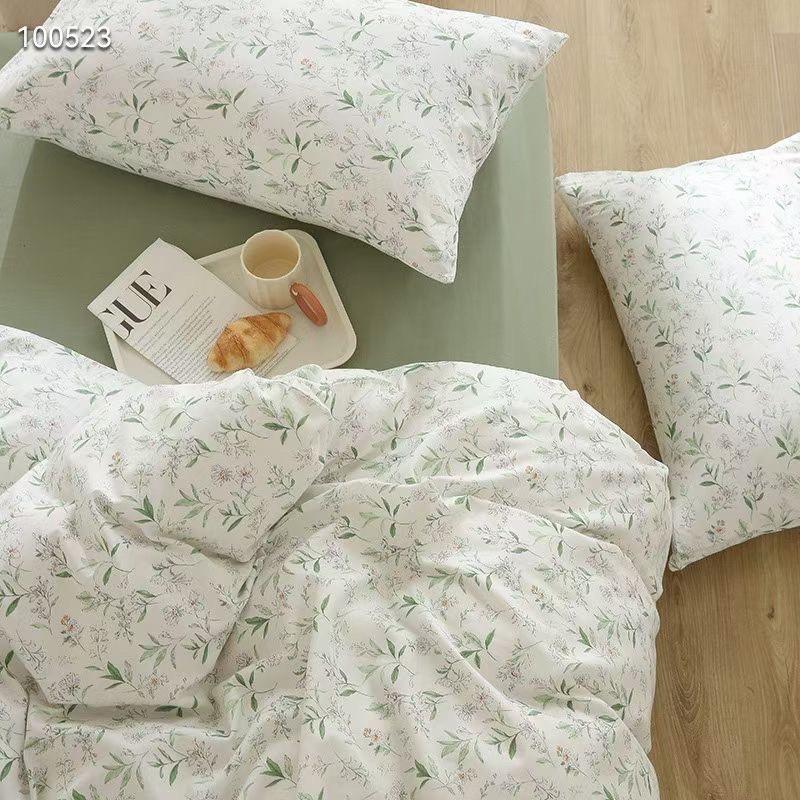 Bộ Chăn Ga Gối Cotton Living 100%cotton Hàng Nhập Khẩu Cao Cấp 4 Món Hello Summer Hoa Lá Xanh