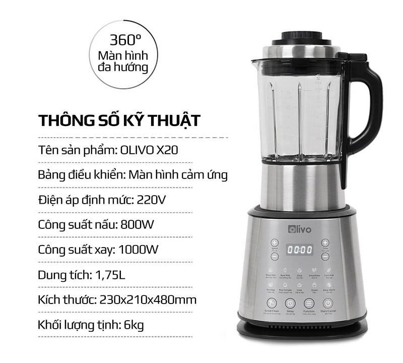 Máy Làm Sữa Hạt OLIVO X20 - Chống Tràn - Xay Mịn Không Cần Lọc - Máy Xay Nấu Đa Năng - Thương Hiệu Mỹ