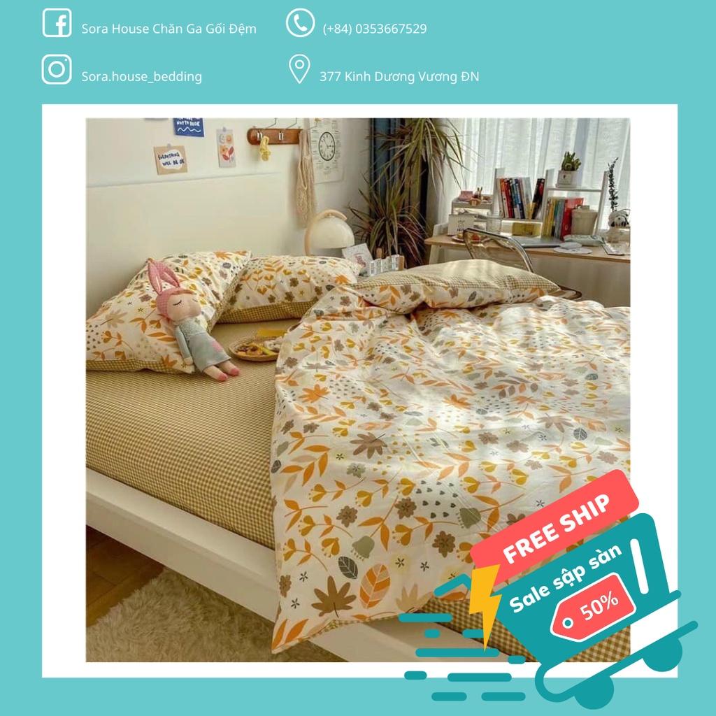 Bộ Chăn Ga Gối Cotton Living Lá Mùa Thu