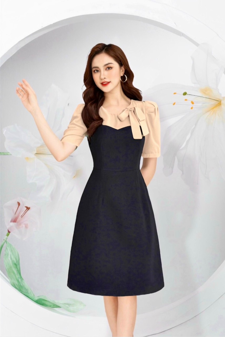 Đầm xòe phối màu dễ thương fullsize