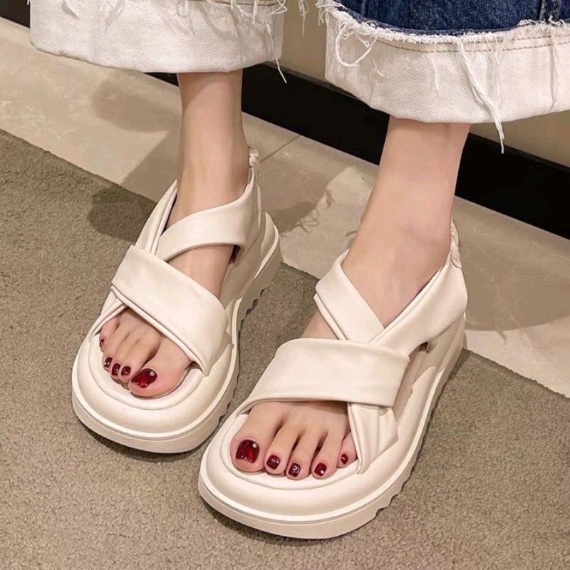 2026-Sandal Nữ Độn Đế 5cm, Sandal Da Mêm Đế Bằng Siêu Xinh