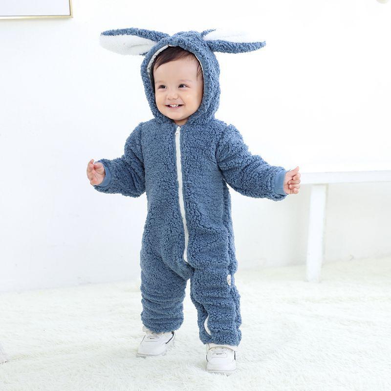 Mùa Thu Đông Trẻ Sơ Sinh Bé Gái Bé Trai Liền Quần Xiên Dây Kéo Cực Lông Cừu Dày Jumpsuit Sơ Sinh Áo Liền Quần Quần Áo 0-1 Năm