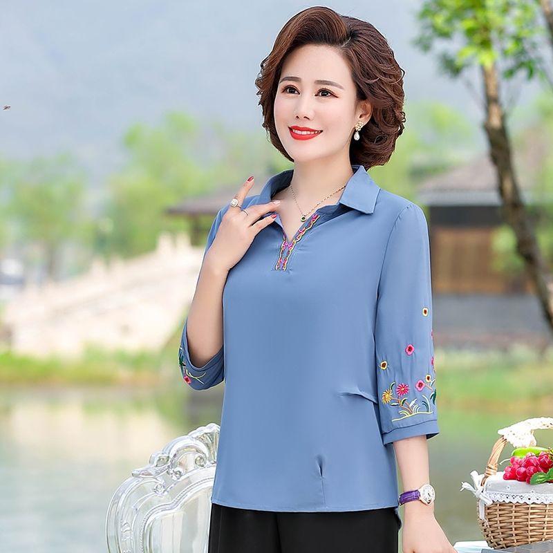 ÁO SƠ MI TRUNG NIÊN THÊU HOA TAY LỠ CHO MẸ SANG TRONG-ÁO KIỂU TRUNG NIÊN