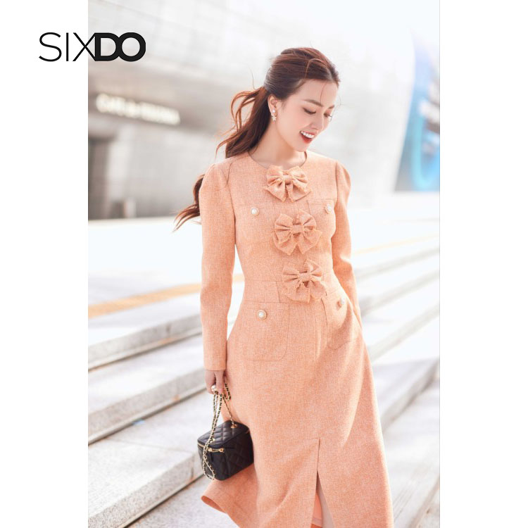 Đầm ôm tweed phối nơ sang trọng thời trang nữ SIXDO