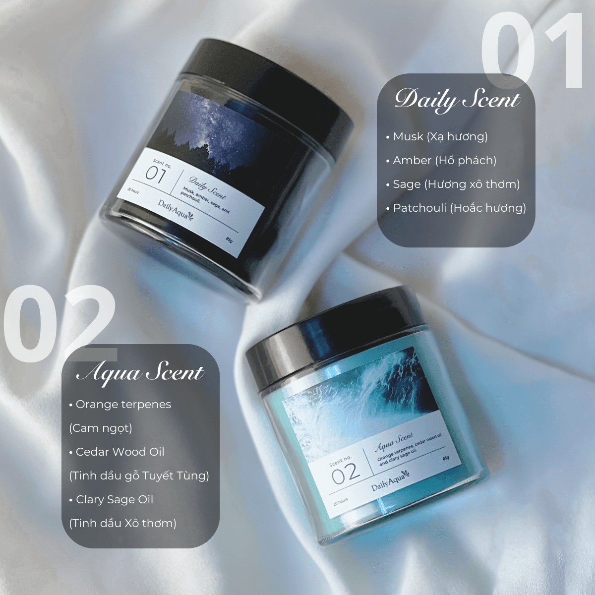 Nến Thơm Phòng Cao Cấp Daily Aqua Khử Mùi, Tạo Hương Thơm Thư Giãn - Scented Candle