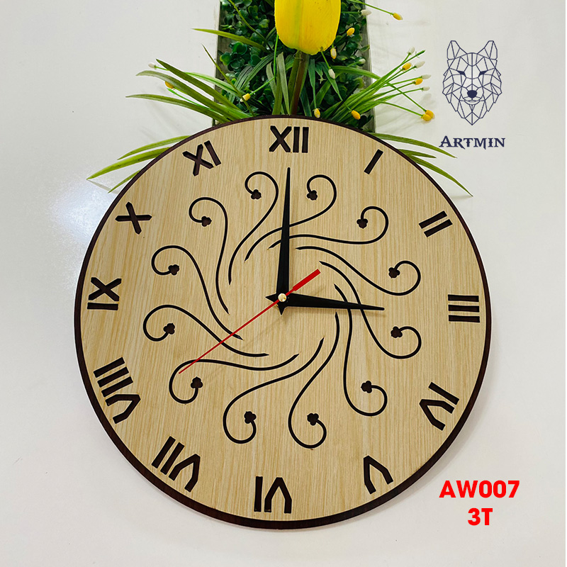 AW007 - Đồng Hồ Gỗ Treo Tường – Décor Trang Trí Hoa Văn